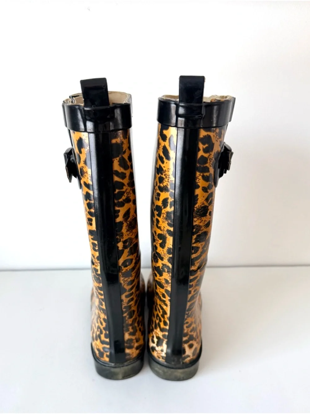 Capelli New York Ladies Shiny Leopard Print Tall Rain Boot Adjustable Calf 6 - Picture 6 of 11